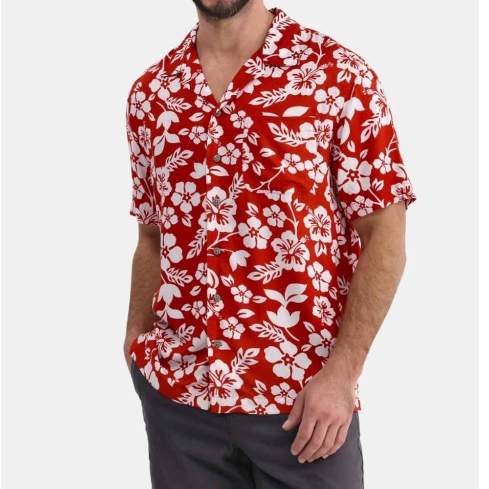 George. Floral Red and White Men's Shirt. Size Large. Rayon. NWT.
